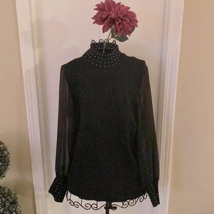 Jeweled Blouse with Sheer Sleeves